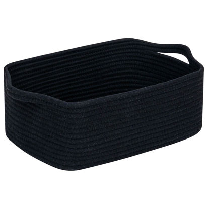 Picture of CubesLand Cute and Durable Small Cotton Rope Basket for Organizing, Woven Closet Storage Bin,Shelves Closet Storage Basket, Bathroom Storage Organizer Bin, Nursery Toy Basket Bin, Black Basket