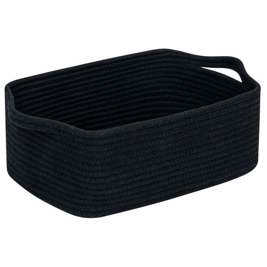 Picture of CubesLand Cute and Durable Small Cotton Rope Basket for Organizing, Woven Closet Storage Bin,Shelves Closet Storage Basket, Bathroom Storage Organizer Bin, Nursery Toy Basket Bin, Black Basket