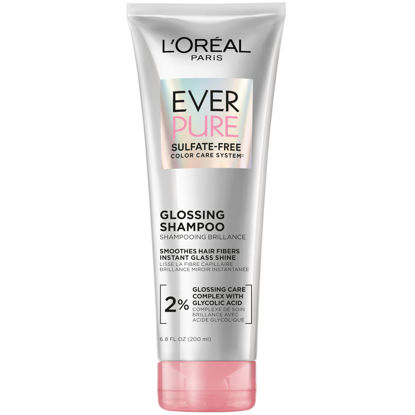 Picture of L'Oreal Paris Glossing Sulfate Free Shampoo with Glycolic Acid, Hair Care for Lasting Shine and Smoothness for Dull, Dry Hair, EverPure, 6.8 Fl Oz
