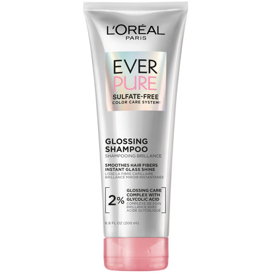 Picture of L'Oreal Paris Glossing Sulfate Free Shampoo with Glycolic Acid, Hair Care for Lasting Shine and Smoothness for Dull, Dry Hair, EverPure, 6.8 Fl Oz