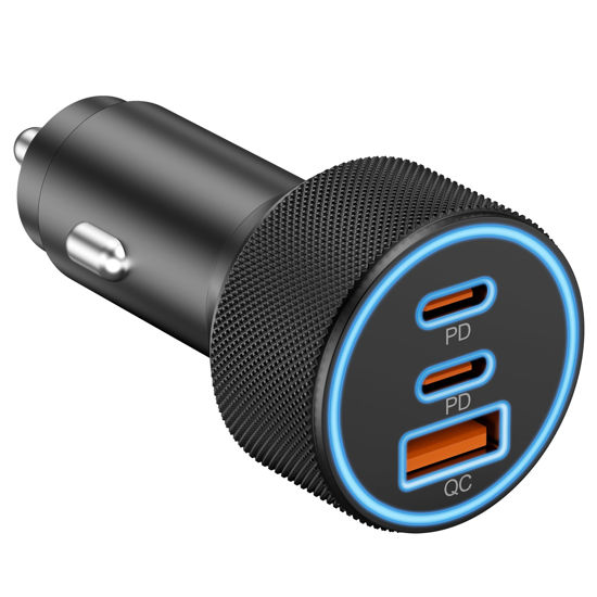 Picture of USB C Car Charger, 3-Port 67W Dual USB-C & USB-A Car Power Adapter PD/QC Fast Charging Cigarette Lighter for iPhone 16/15/14/13/12/11/Pro Max, iPad, Samsung Galaxy S24/S23/S22/S21, Pixel, Android