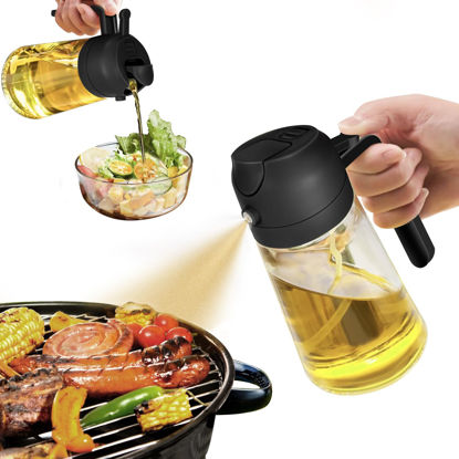 Picture of YARRAMATE Oil Sprayer for Cooking, 2 in 1 Olive Oil Dispenser Bottle for Kitchen, 16oz/470ml Premium Glass Oil Bottle, Food-grade Oil Mister for Air Fryer, Salad, Frying, BBQ (Black)