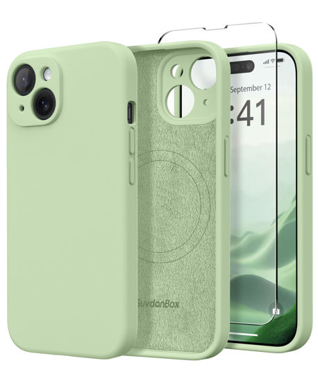 Picture of SuydanBox Magnetic for iPhone 13 Case, Compatible with MagSafe, [Full Camera Protection][2 Screen Protectors] Silicone Shockproof Protective Phone Case for iPhone 13 6.1", Matcha