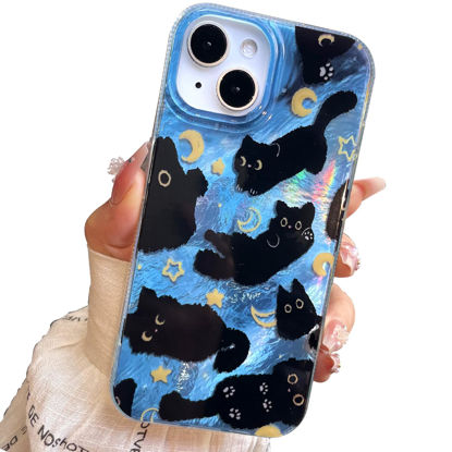 Picture of buccilly for iPhone 13 Case & iPhone 14 Case Shiny Black cat Design,Cute Trendy Soft Slim TPU Shockproof Protective Bumper Adorable Phone Cases Cover for Women Girls Aesthetic,iPhone 14/13 6.1"
