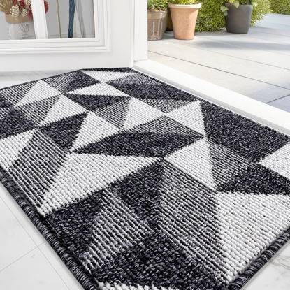 Picture of OLANLY Door Mat Indoor Entrance Washable 32x20, Odor-Free Low-Profile Front Back Geometric Doormat, Absorbent Resist Dirt Entry Carpet, Easy to Clean Sturdy Inside Floor Mats for Entryway, Black