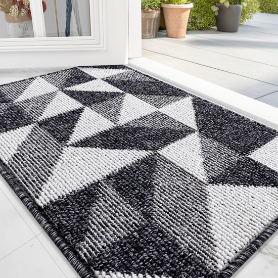 Picture of OLANLY Door Mat Indoor Entrance Washable 32x20, Odor-Free Low-Profile Front Back Geometric Doormat, Absorbent Resist Dirt Entry Carpet, Easy to Clean Sturdy Inside Floor Mats for Entryway, Black