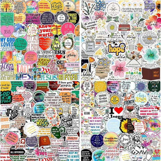 Picture of 220Pcs Inspirational Christian Stickers, Waterproof Bible Verse Jesus Stickers for Water Bottles Laptop Scrapbook Journaling Planner, Bible Study Vision Board Supplies Christian Easter Gifts for Kids