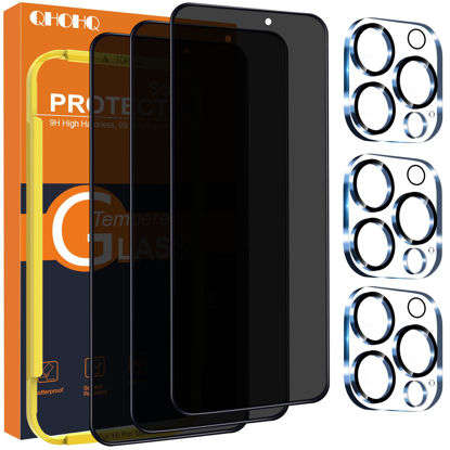 Picture of QHOHQ for iPhone 16 Pro Max Privacy Screen Protector + Camera Lens Protector, [Military Grade Shatterproof], Top 9H+ Anti Spy Glass, Full Edge Coverage, Ultra Durable,with Installation Tool [3+3 Pack]