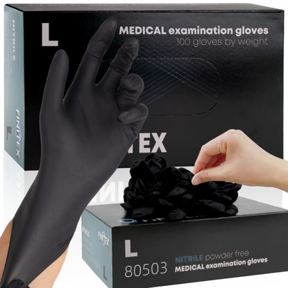 Picture of FINITEX - Black Nitrile Disposable Gloves, 5mil, Powder-free, Medical Exam Gloves Latex-Free 100 PCS For Cleaning Food (Large)