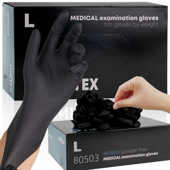 Picture of FINITEX - Black Nitrile Disposable Gloves, 5mil, Powder-free, Medical Exam Gloves Latex-Free 100 PCS For Cleaning Food (Large)