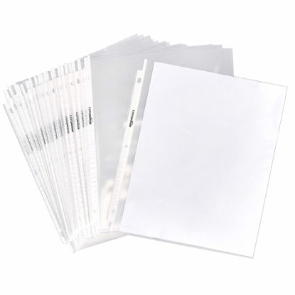 Picture of Amazon Basics Clear Sheet Protectors for 3 Ring Binder, 8.5 x 11 Inch,Polypropylene, 100-Pack
