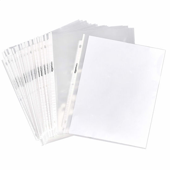 Picture of Amazon Basics Clear Sheet Protectors for 3 Ring Binder, 8.5 x 11 Inch,Polypropylene, 100-Pack