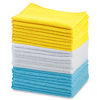 Picture of Amazon Basics Microfiber Cleaning Cloths, Lint Free, Absorbent, Streak Free, Non-Abrasive, Reusable and Washable, Pack of 24, Blue/White/Yellow, 16" x 12"
