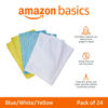 Picture of Amazon Basics Microfiber Cleaning Cloths, Lint Free, Absorbent, Streak Free, Non-Abrasive, Reusable and Washable, Pack of 24, Blue/White/Yellow, 16" x 12"