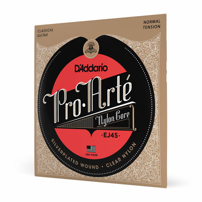 Picture of D'Addario EJ45 Pro-Arte Nylon Classical Guitar Strings, Normal Tension - Nylon Core Basses, Laser Selected Trebles - Offers Balance of Volume and Comfortable Resistance - 1 Set
