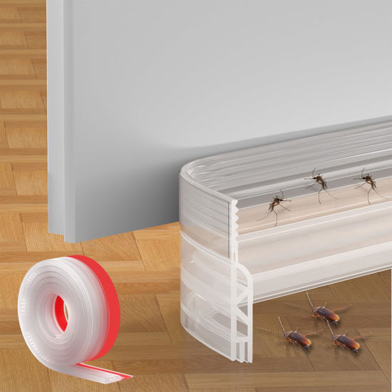 Picture of Door Draft Stopper, Door Sweep for Bottom of Door, Weather Stripping Door Seal, Under Door Draft Stopper for Exterior & Interior Doors, Under Door Gap Filler Soundproof/Insulator (Transparent, 39inch)