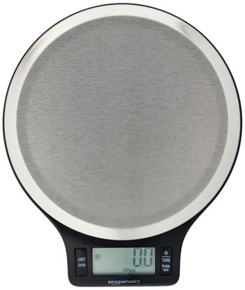 Picture of Amazon Basics Digital Kitchen Scale with LCD Display, Batteries Included, Weighs up to 11 pounds, Black and Stainless Steel