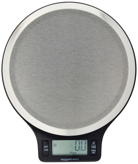 Picture of Amazon Basics Digital Kitchen Scale with LCD Display, Batteries Included, Weighs up to 11 pounds, Black and Stainless Steel