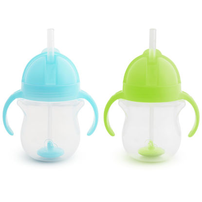 Picture of Munchkin Any Angle Sippy Cup for Toddlers, Weighted Straw Trainer Cup with Click Lock Lid, 7 Ounce, 2 Pack, Blue/Green