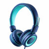 Picture of Kids Headphones - noot products K11 Foldable Stereo Tangle-Free 3.5mm Jack Wired Cord On-Ear Headset for Children/Teens/Boys/Girls/Smartphones/School/Kindle/Airplane Travel/Plane/Tablet (Navy/Teal)
