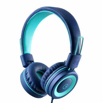 Picture of Kids Headphones - noot products K11 Foldable Stereo Tangle-Free 3.5mm Jack Wired Cord On-Ear Headset for Children/Teens/Boys/Girls/Smartphones/School/Kindle/Airplane Travel/Plane/Tablet (Navy/Teal)
