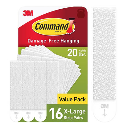 Picture of Command 20 lb XL Heavyweight Picture Hanging Strips 16 Pairs (32 Command Strips), Damage Free Hanging Picture Hangers, Heavy Duty Wall Hanging Strips for Home Decor, White Adhesive Strips