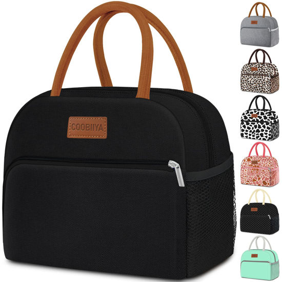 Picture of Coobiiya Lunch Box Lunch Bag for Women Adults Men, Reusable Cute Lunch Pail bag - Leakproof, Insulated Lunch Box Tote with Large Capacity, Cooler Lunch Container for Work/Travel/Office (Black)