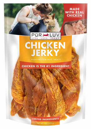 Picture of Pur Luv Dog Treats, Chicken Jerky for Dogs, Made with 100% Real Chicken Breast, 16 Ounces, Healthy, Easily Digestible, Long-Lasting, High Protein Dog Treat, Satisfies Dog's Urge to Chew (Pack of 1)