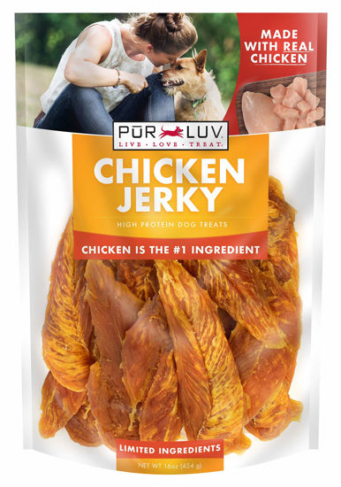 Picture of Pur Luv Dog Treats, Chicken Jerky for Dogs, Made with 100% Real Chicken Breast, 16 Ounces, Healthy, Easily Digestible, Long-Lasting, High Protein Dog Treat, Satisfies Dog's Urge to Chew (Pack of 1)