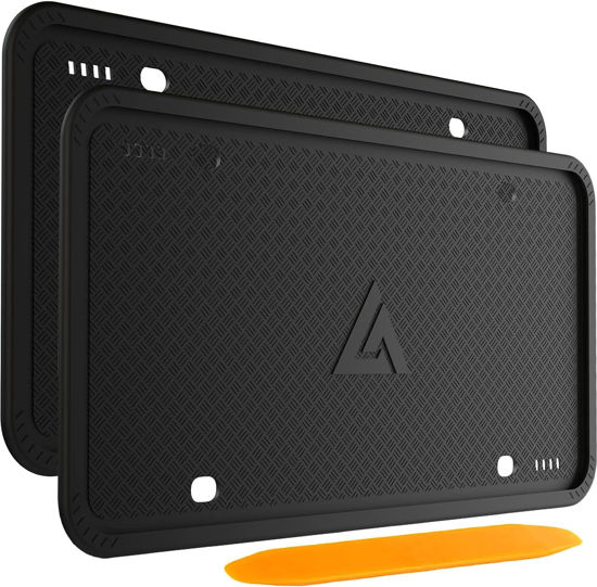 Picture of Aujen Silicone License Plate Frames Black, 2 Pack Car License Plate Frame, Universal US Car Black License Plate Holders Brackets Rust-Proof, Rattle-Proof, Weather-Proof Car Accessories(Black)