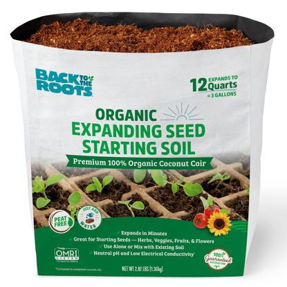 Picture of Back to the Roots Organic Seed Starting, Compressed Block expands to 12 Quarts, Made for Herbs, Veggies, Flowers