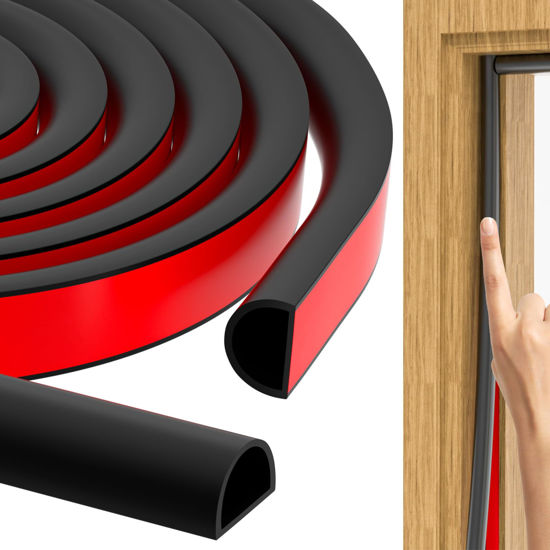 Picture of 23ft Weather Stripping Door Seal, Silicone Door Seal Strip D Shaped Door Weather Stripping Self Adhesive Door Weather Stripping for Door Frame/Window (Black 3/8"(W)×1/4"（T) ×23ft(L)