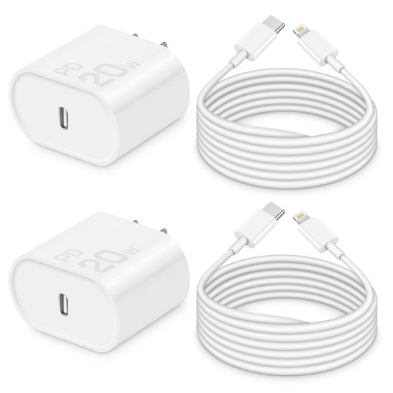 Picture of i Phone Charger 10Ft Fast Charging, MFi-Certified, 20W PD Block with 6Ft Cable, Type C Travel Plug & Ligt ning Cord for IP 14/13/12/11, i Pad & More [2 Pack]