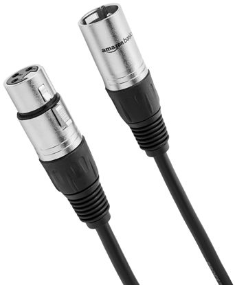 Picture of Amazon Basics XLR Male to Female Microphone Cable for Speaker or PA System, All Copper Conductors, 6MM PVC Jacket, 6 Foot, Black