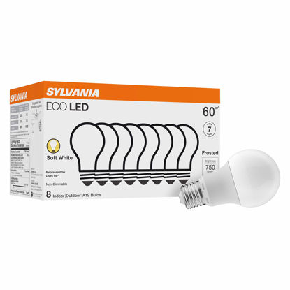 Picture of SYLVANIA ECO LED Light Bulb, A19 60W Equivalent, Efficient 9W, 7 Year, 750 Lumens, 2700K, Non-Dimmable, Frosted, Soft White - 8 Count (Pack of 1) (40821)