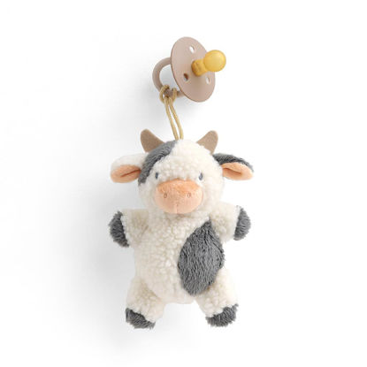 Picture of Itzy Ritzy Pacifier & Lovey Set - Natural Rubber Pacifier with Stuffed Animal Lovey - Detachable Plush Cow Pacifier Holder & Coordinating Natural Rubber Pacifier, Ideal for Ages 0-6 Months (Cow)
