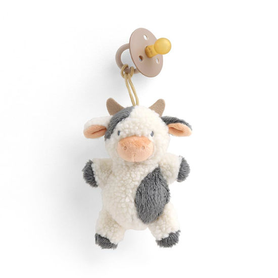 Picture of Itzy Ritzy Pacifier & Lovey Set - Natural Rubber Pacifier with Stuffed Animal Lovey - Detachable Plush Cow Pacifier Holder & Coordinating Natural Rubber Pacifier, Ideal for Ages 0-6 Months (Cow)