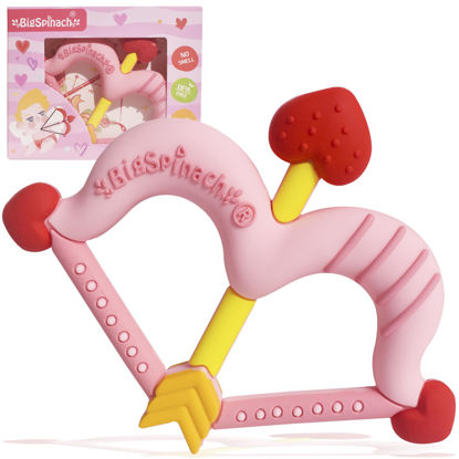 Picture of BIGSPINACH Teethers Heart Shape Silicone Baby Teether Toy Easy for Little Hands to Hold,Cupid Bow and Arrow Soft Teething Toy for Infants,Valentine's Day Gift for Girl or Boy (Pink)