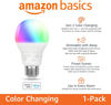Picture of Amazon Basics Smart A19 LED Light Bulb, Color Changing, 9W (60W Equivalent), 800LM, Works with Alexa Only, 2.4 GHz Wi-Fi, No Hub Required, 1 Pack