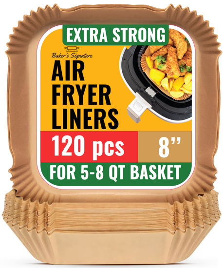 Picture of Air Fryer Paper Liners, 120Pcs Air Fryer Disposable Liners, Non-Stick and Oil Proof for Easy Cleanup, 8” Square for 5-8 qt Basket by Baker's Signature