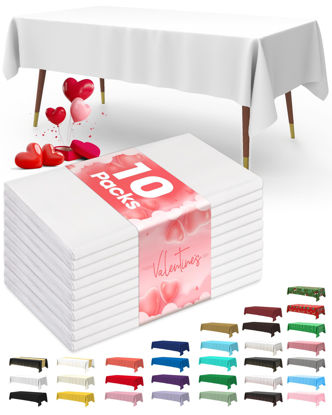 Picture of Pureegg Plastic Table Cloth Disposable 10 Pack, 54 x 108 Inch Table Cloths for Parties, Decorative Tablecloths for Rectangle Tables, White Plastic Table Cover, Leakproof & Sturdy, White