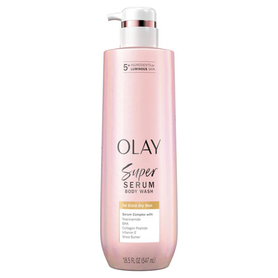 Picture of Olay Super Serum Body Wash for Extra Dry Skin, 24hr Long Lasting Hydration, 5+ Ingredient Serum Complex for Bright Even Firm Luminous Skin, 18.5 fl oz