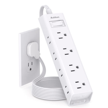 Picture of Flat Plug Power Strip, Ultra Thin Extension Cord - Addtam 12 Widely AC 3 Sides Multiple Outlets, 5Ft, 900J Surge Protector, Wall Mount, Desk Charging Station for Home Office Dorm Room Essentials