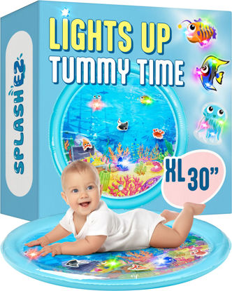 Picture of SplashEZ Lights Up Tummy Time Water Mat for Babies, 30" X-Large Baby Water Mat Tummy Time for Sensory Play with LED Glowing Fishes, Inflatable Fun Play Pad for Infants & Toddlers 3 to 36 mo