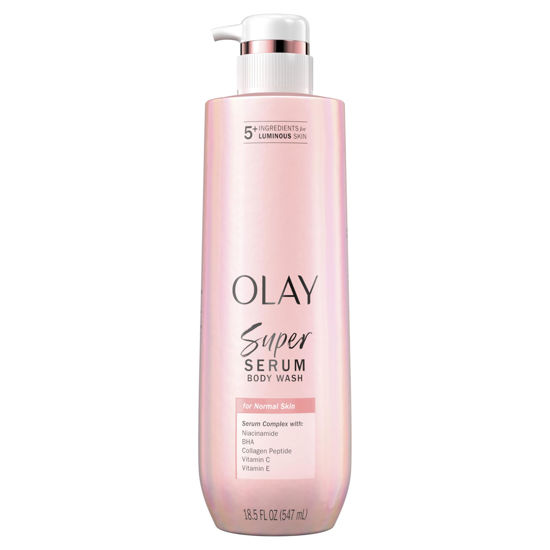 Picture of Olay Super Serum Body Wash for Normal Skin, 24hr Long Lasting Hydration, 5+ Ingredient Serum Complex for Bright Even Firm Luminous Skin, 18.5 fl oz