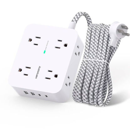 Picture of Surge Protector Power Strip - 8 Outlets with 4 USB (2 USB C) Charging Ports, Multi Plug Outlet Extender, 5Ft Braided Extension Cord, Flat Plug Wall Mount Desk USB Charging Station for Home Office ETL