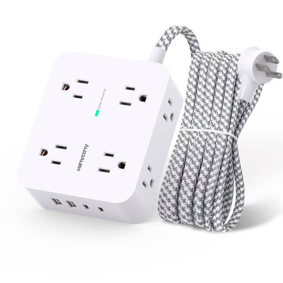 Picture of Surge Protector Power Strip - 8 Outlets with 4 USB (2 USB C) Charging Ports, Multi Plug Outlet Extender, 5Ft Braided Extension Cord, Flat Plug Wall Mount Desk USB Charging Station for Home Office ETL