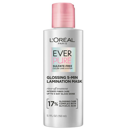 Picture of L'Oreal Paris Glossing Lamination Hair Mask with Glycolic Acid, Hair Treatment for Lasting Shine and Smoothness for Dull, Dry Hair, EverPure, 5.1 Fl Oz