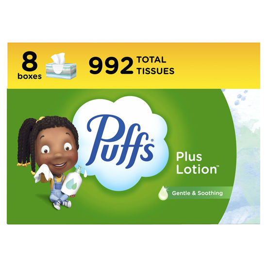Picture of Puffs Plus Lotion Facial Tissues, 8 Family Boxes, 124 Facial Tissues per Box, Allergies and Colds