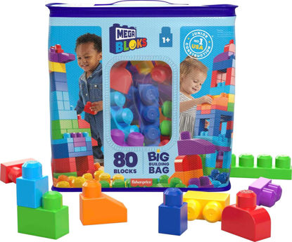 Picture of MEGA BLOKS First Builders Toddler Blocks Toys Set, Big Building Bag with 80 Pieces and Storage, Blue, Ages 1+ Years